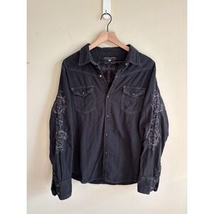 Pop Icon Clothing Buckle Mens XL Black Embroidered Cross Western Snap Shirt Y2K